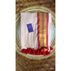 Mul cotton  Saree Red and golden border